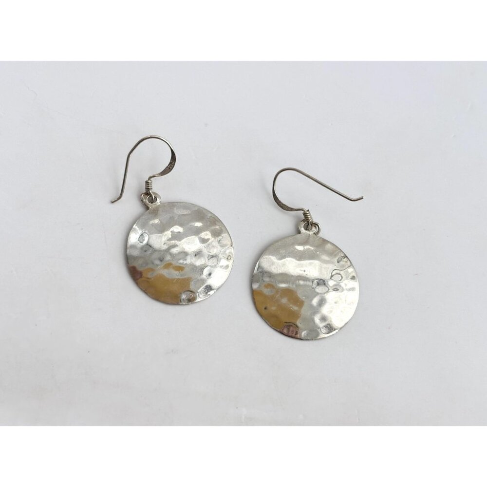 Thai made Round Minimalist Hammered Vintage Sterling Silver 925 Earrings - Picture 11 of 13